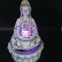 Fonte De Água Kuan Yin Com Flor De Lótus Led 01039
