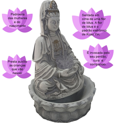 Fonte De Água Kuan Yin Com Flor De Lótus Led 01039 - Loja Mana Omॐ