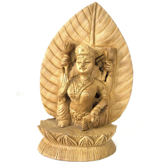 Escultura Em Madeira Lakshmi Na Folha 15cm 14058