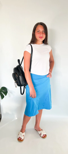 Pollera Bolsillo, Falda Larga con short Biker - CELESTE