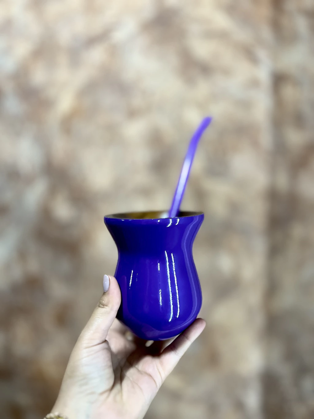 Kit cuia madeira e bomba - cor roxo