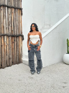 Calça Wide Jeans Cargo BlessMih Cód. 2304 - DB STORE