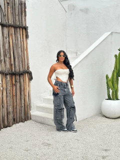 Calça Wide Jeans Cargo BlessMih Cód. 2304 na internet