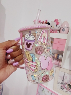 Glass cup com alça e canudo colorido - ESCOLHER MODELO
