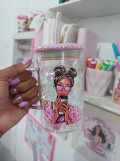 Glass cup com alça e canudo colorido - ESCOLHER MODELO na internet