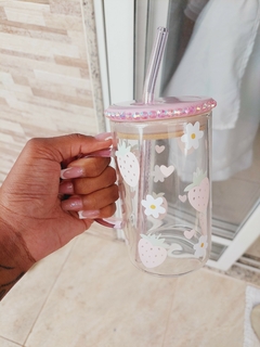 Glass cup com alça e canudo colorido - ESCOLHER MODELO - Sweet Dreams