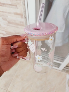 Glass cup com alça e canudo colorido - ESCOLHER MODELO - loja online
