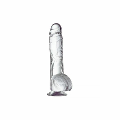 PROTESE DILDO TRANSPARENTE COM VENTOSA E ESCROTO 19X3,5