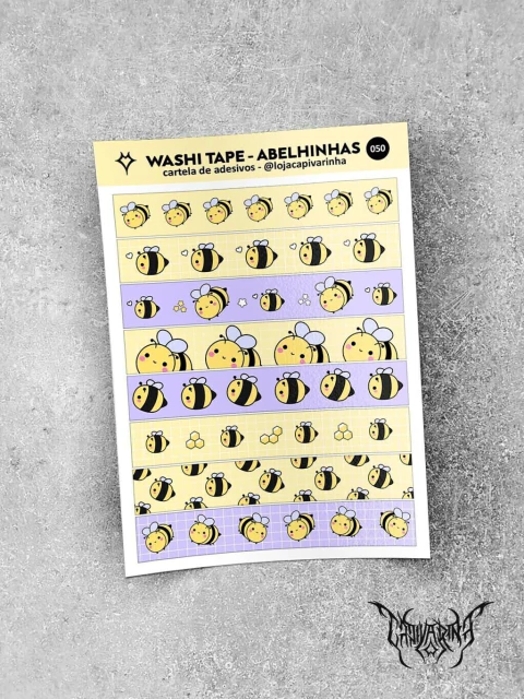 Cartela de Adesivos - Washi Tape Abelinhas