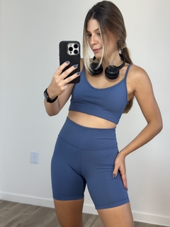 conjunto basic poliamida c/ bolso no cós - azul luxo - Cia Praiana