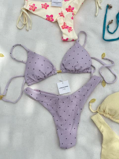 conj. cortinininha texturizado Noronha - poá lilás - comprar online