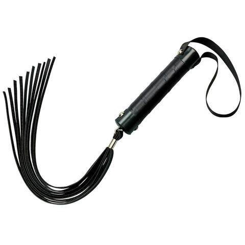 Chicote com 10 tiras em couro sintético - 40 cm - preto e vermelho - comprar online