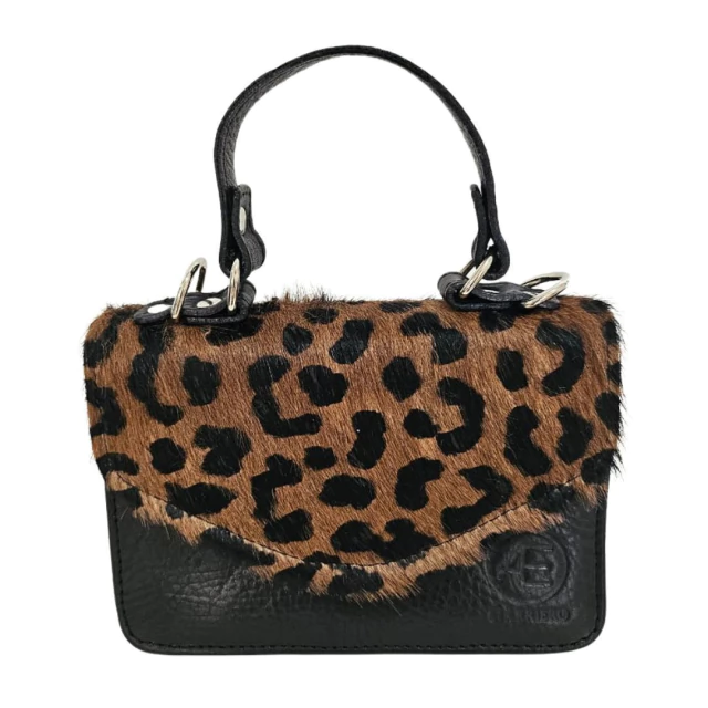 Cartera mini bag pelo animal print negro