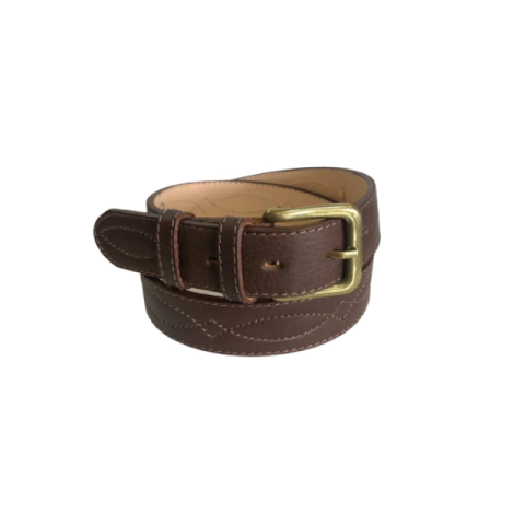 Cinto marron bordado en cuero vacuno