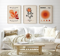 Cuadros Bauhaus, Matisse, Keith Haring Orange set x3