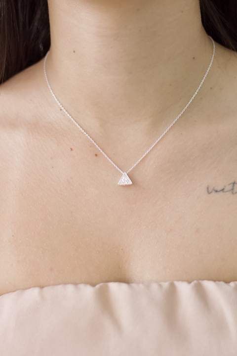 Colar Triângulo Cravejado Prata 925