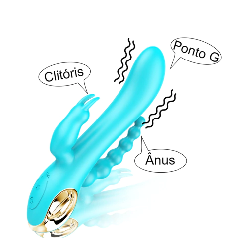 Vibrador Rabbit Clitóris, Ponto G e Ânus 3 Em 1 USB