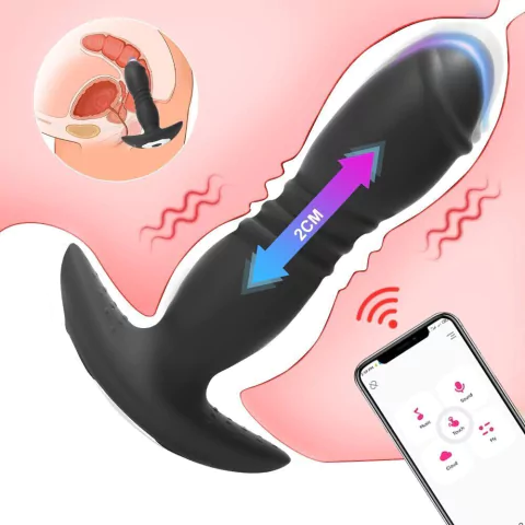 Plug Anal 11,5x3,85cm Movimento Telescópico Vibro Bluetooth Ou Controle