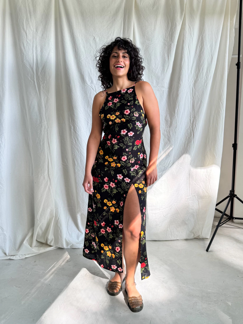 Vestido Largo Negro Flores