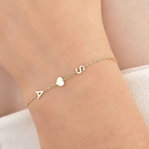 PULSERA DOBLE INITIAL + HEART