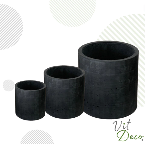 COMBO x3 Macetas de Cemento COLOR NEGRO - Cilíndrica N18 + N15 + N10