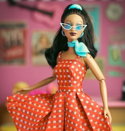 Vestido Rockabilly Vichy Vermelho Tucadolls p/ bonecas escala 1/6