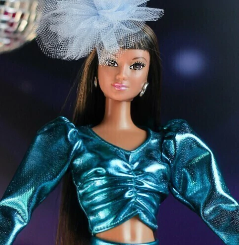 Conjunto Party Pop 80 - Blusa & Saia Azul Tiffany - p/ bonecas escala 1/6 Tucadolls