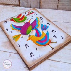 Quadro Passarinhos Felizes-03 - Atelie Chab - Produtos exclusivos com design e elegância
