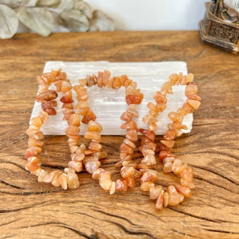 Pulseira cascalho calcita laranja