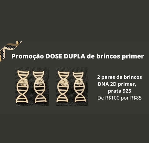 Promoção 2 pares de brincos DNA 2D primer prateado