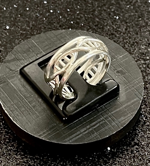 Anel de DNA 3D duplo prateado
