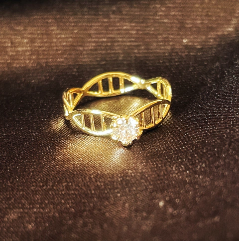 Primeiro Anel Solitário de DNA dourado