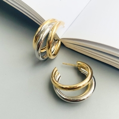 Argola Tripla Média Duo Banho - Banhado Ouro e Prata