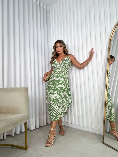 VESTIDO MIDI BICO AMAZÔNIA Estampado REF:006618