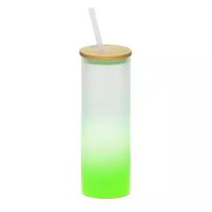 Copo Vidro Tampa Bambu E Canudo Verde C 500mL- Live - comprar online