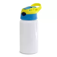 Squeeze Aluminio Branco com Tampa Azul e Amarelo 500ml Mecolour
