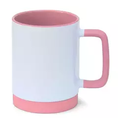 Caneca Branca com Alça Soft e Base Silicone Interior Rosa - 325ml