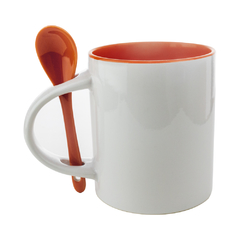 Caneca com Colher e Interior Laranja