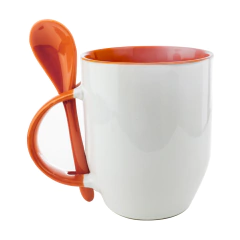Caneca com Colher, Alça e Interior Laranja LIVE