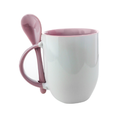 Caneca com Colher, Alça e Interior Rosa LIVE
