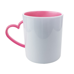 Caneca de Polímero com Alça de Coração Rosa Chiclete