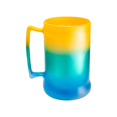 Caneca de Acrílico Gel Degradê Azul, Verde e Amarelo 450ml (copa)