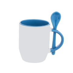 Caneca com Colher, Alça e interior Azul - Mecolour