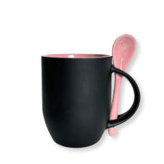 Caneca Mágica Preta Fosca Interna Pink Com Colher 325ml