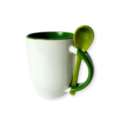 Caneca com Colher, Alça e Interior Verde