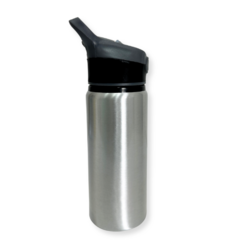 Squeeze Aluminio Prata Tampa Preta 600ml Mecolour