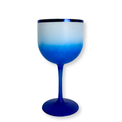 Taça de Gin Degradê Fosca Azul Borda Metal