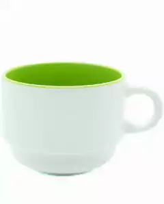 Xicara de Cerâmica Branca com Interior Verde 150ml para Suporte Metal