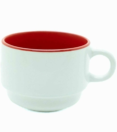 Xicara de Cerâmica Branca com Interior Vermelho 150ml para Suporte Metal