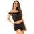 Conjunto Cropped e Mini Shorts Arrastão Detalhes em Renda Preto
